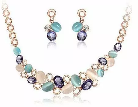 Brand Eye Necklace Earrings Set Blue Jewelry Cloth Pouch Bag Warranty Card Luxury 6 Piece Chain Gift Simple Late Gold U00076 [univarc] Cat s Set!