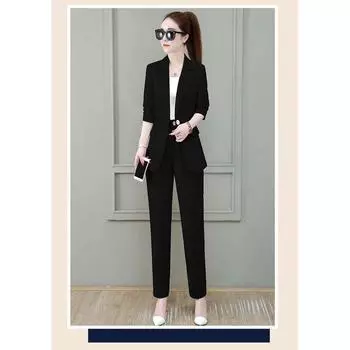 Brand Foreign Trade Export Cut the Tag off Overplus Order Clearance Leak-Picking ~ Suit Set Women Spring and Autumn New Long sleeve Professional Suit Black Two-piece set M Suggested 40.00 kg-50.00 kg