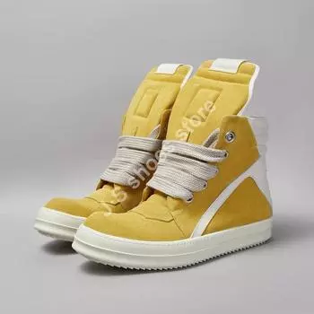 Brand Men Boots R-o Women Sneaker Yellow Suede Casual Shoes High Top Shoe Ankle Boot Leather Zipper Thick Sole Flat Sneaker 34
