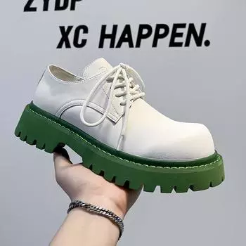 Brand Men s Lace Up Oxford Shoes Thick Sole Business Wedding Shoes Round Toe Green Sole Platform British Outdoor Casual Shoes 38 чёрный