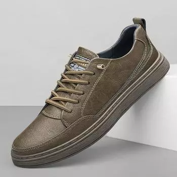 Brand Mens Shoes Men s Leather Sneakers Breathable Mens Designer Fashion British Style Casual Leather Shoes 2024 New Khaki Shoes 36 хаки