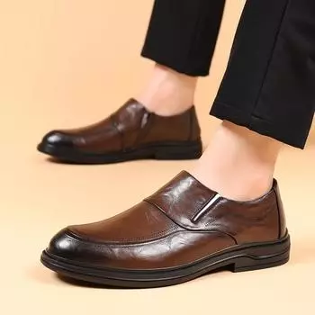 Brand New Spring Autumn Fashion Men Shoes Men Leather Oxfords Shoes Casual Slip On Formal Business Wedding Dress Shoes 38 чёрный