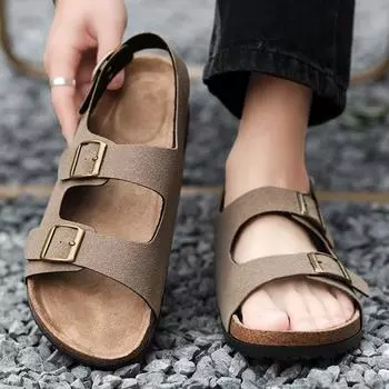 Brand Outdoor Fashion Men Suede Thick Soled Anti Slip Sandals New Couple s Breathable Comfortable and Fashionable Beach Slippers 35 чёрный