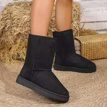 Brand Women s Shoes Australian Boots Winter Footwear Round Toe Flat Heel Boots-Women Fashion Snow Low 2024 Ladies Ankle Cotton 36 чёрный