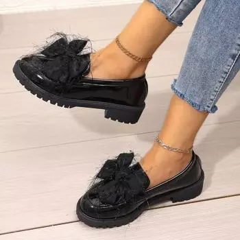 Бренд Женская обувь Слипоны Женские туфли на высоком каблуке Мода Бант Офис и Карьера Новые Бусины на нитке Однотонные каблуки Женщины 36