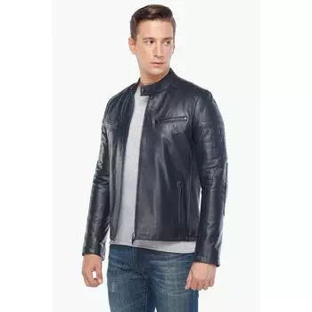 Brando Мужская Спортивная Кожаная Куртка Темно-Синяя