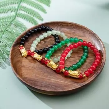 Браслет 2024 Новый Год Дракона Браслет-подвеска из бисера Китайский Зодиак Кулон Дракона Счастливый Амулет Эластичный Браслет Новогодний Подарок Ювелирные Изделия Унисекс красный