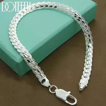 Браслет 6 мм 18/19/20 см плоская боковая цепочка 925 стерлинговое серебро свадебные украшения 18cm