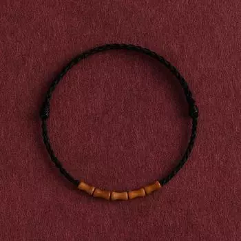 Браслет-амулет из персикового дерева с бамбуковым узлом, с красной веревочкой, для мужчин и женщин, год судьбы, удача, шнурок-оберег 3_[hand rope] rich black ~ adjustable size