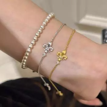 Браслет Anenjery Zircon Geometric Matte Iris Flower для женщин, уникальный, изысканный, легкий, роскошный, модный, универсальный браслет, ювелирный подарок белый