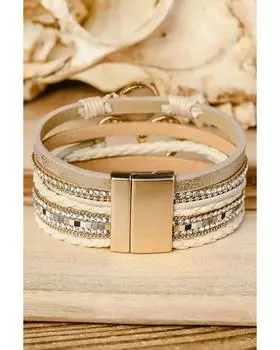 Браслет Azura Exchange Beige Bohemian Heart со стразами и магнитной застежкой из сплава ONE SIZE бежевый