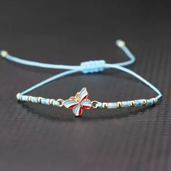Браслет-бабочка для женщин, регулируемый, плетеный, веревочный, серия животных, свежие, милые, на завязках, для пар, браслеты для друзей чёрный