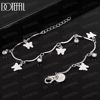 Браслет-бабочка из стерлингового серебра 925 пробы с цирконом AAA, модные ювелирные изделия 20CM