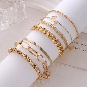 Браслет-бабочка в стиле европейско-американский панк-метал: Креативные ретро-ювелирные изделия из 4 предметов 3-piece set золотой