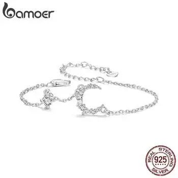 Браслет BAMOER из стерлингового серебра 925 пробы с луной, персонализированный браслет-цепочка с изящными звеньями из белого золота с лунным светом для женщин BSB174