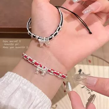 Браслет-бантик из красной нити Runaway Princess: Элегантные, универсальные, плетеные украшения для женщин S541