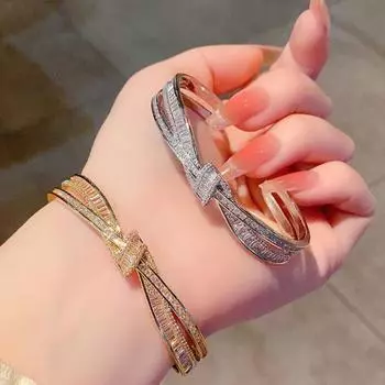 Браслет-бантик из лент с крестообразным узлом, легкая роскошь с инкрустацией цирконием, универсальный и высококачественный браслет 17CM