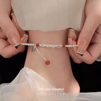 Браслет Banyan Tree S925 Silver Chinese Peace Ankle: Ретро Классические Круглые Бусины Мода для Женщин AS045 серебряный