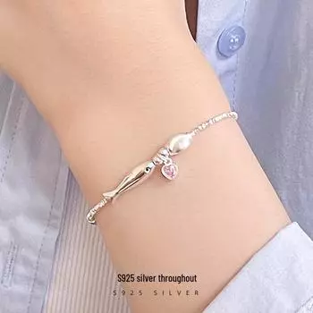 Браслет Banyan Tree S925 Silver Fish Pink Diamond Love - женские легкие роскошные серебряные украшения 2024 года BRS2898, 925 Silver серебряный
