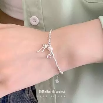 Браслет Banyan Tree S925 Silver Heart Bow Pearl - Милый тренд в корейском стиле BRS2842; 925 Silver серебряный