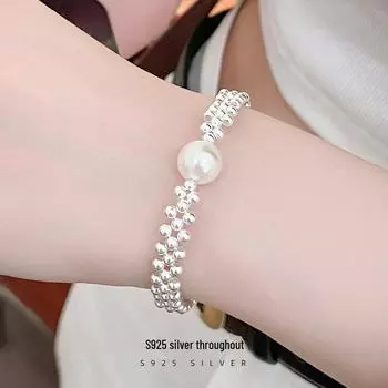 Браслет Banyan Tree S925 Silver Pearl с плетением для женщин - легкий роскошный холодный стиль, нишевый подарок на руку BRS2854, 925 Silver серебряный