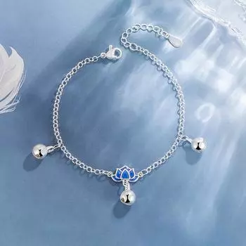 Браслет Bell Blue Lotus для женщин, современный нишевый дизайн, художественный ретро-браслет, регулируемый, ювелирные изделия для рук