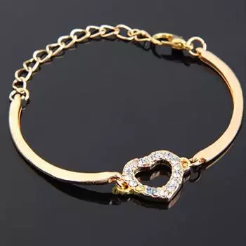 Браслет без выцветания, регулируемая женская цепочка с золотыми кристаллами и стразами в форме сердца любви