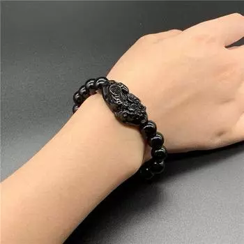 Браслет Black Pi Xiu Feng Shui Wealth Good Luck Obsidian Stone Wealth Attract Simple