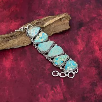 Браслет Blue Sea Sediment с драгоценными камнями, 925 пробы, регулируемый браслет-цепочка из чистого серебра, подарок для женщин, ожерелье ручной работы Adjustable With 8 Inches синий