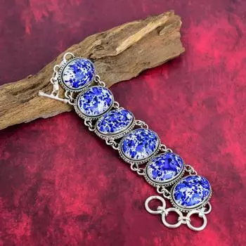 Браслет Blue Sea Sediment с драгоценными камнями, 925 пробы, регулируемый браслет-цепочка из чистого серебра, подарок для женщин Adjustable With 8 Inches синий