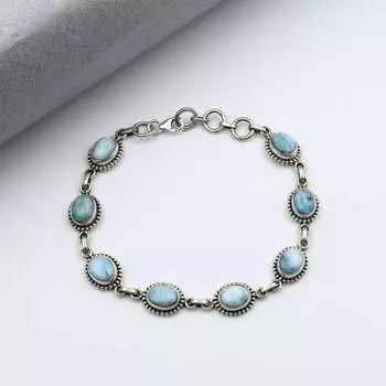 Браслет Boho с натуральными камнями Ларимар, подарок для нее, женский браслет, серебро 925 пробы, браслет ручной работы 7 Inch