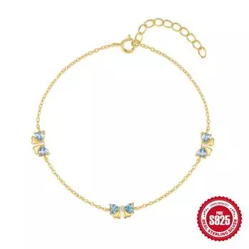 Браслет Bow Love Blue Zircon Splicing, женский модный стиль, серебро 925 пробы 925 silver золотой