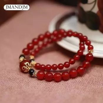 Браслет Браслет из натурального красного агата Женский год рождения Халцедоновый агат Многокольцевой браслет с кристаллами Мужской и женский Весна и лето