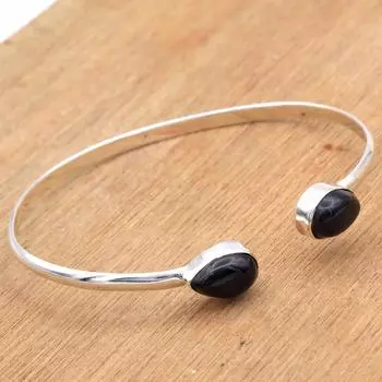 Браслет-браслет ручной работы с черным ониксом, браслет унисекс из 100% стерлингового серебра 925 пробы, ювелирные изделия чёрный