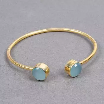 Браслет-браслет с драгоценными камнями аква-халцедона, украшения ручной работы, золотой браслет, регулируемый браслет, подарок на годовщину, серебро 925 пробы 7.5 Inch Adjustable