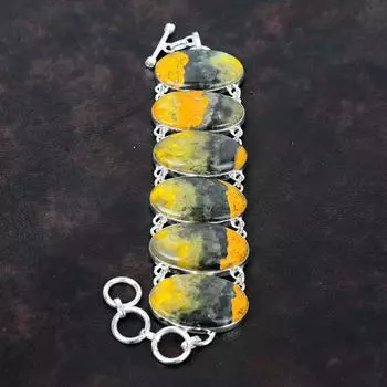 Браслет Bumble Bee Jasper Браслет из стерлингового серебра 925 пробы Ювелирные изделия из натуральных драгоценных камней Регулируемый браслет-цепочка Браслет ручной работы Подарок на помолвку Adjustable
