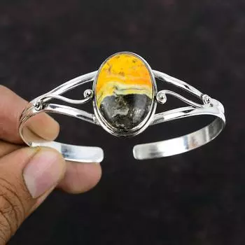 Браслет Bumble Bee Jasper, ювелирные изделия из натуральных драгоценных камней, браслет из стерлингового серебра 925 пробы, регулируемый браслет-манжета, дизайнерский браслет ручной работы, подарок для мамы