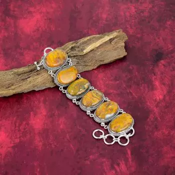 Браслет Bumblebee Jasper, ювелирные изделия из цельного серебра 925 пробы с драгоценными камнями, потрясающий браслет ручной работы, на День матери Adjustable with 8 inches жёлтый