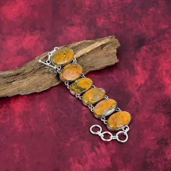 Браслет Bumblebee Jasper, ювелирные изделия из цельного серебра 925 пробы с драгоценными камнями, потрясающий браслет ручной работы, на День матери Adjustable With 8 Inches жёлтый