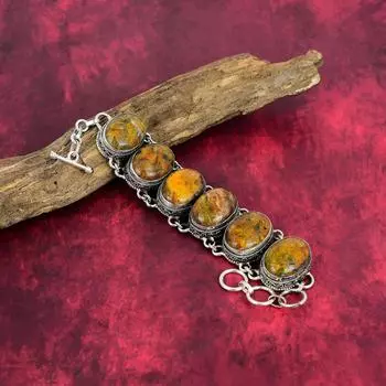 Браслет Bumblebee Jasper, ювелирные изделия из цельного серебра 925 пробы с драгоценными камнями, потрясающий браслет ручной работы, на День матери Adjustable With 8 Inches жёлтый