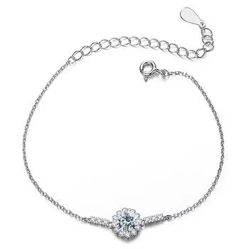 Браслет-бутон с муассанитом на правую руку для женщин, 1 карат, стерлинговое серебро S925, белое золото 18 карат 17+3cm