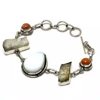Браслет Cameo с медным оранжевым бирюзовым камнем 925 и посеребренным покрытием 6–8 дюймов