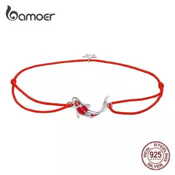 Браслет-цепочка BAMOER Guardian Lucky Fish Rope для пары, ювелирные изделия из стерлингового серебра 925 пробы со звездой и эмалью