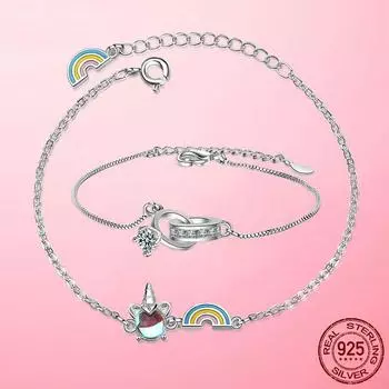 Браслет-цепочка Femme из серебра 925 пробы с единорогом, браслет-цепочка с застежкой-лобстером Infinity для женщин, ювелирные изделия