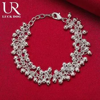 Браслет-цепочка из двухрядного матового серебра 925 пробы с бусинами, модные свадебные украшения 20CM