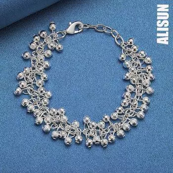 Браслет-цепочка из двухрядного матового серебра 925 пробы с бусинами, модные свадебные украшения 20CM