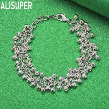 Браслет-цепочка из двухрядного матового серебра 925 пробы с бусинами, модные свадебные украшения 20CM