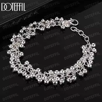 Браслет-цепочка из двухрядного матового серебра 925 пробы с бусинами, модные свадебные украшения 20CM