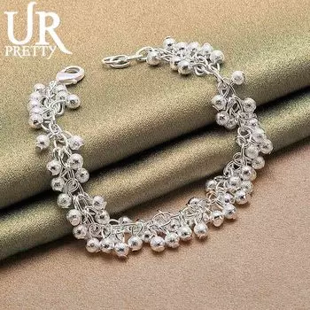 Браслет-цепочка из двухрядного матового серебра 925 пробы с бусинами, модные свадебные украшения 20CM