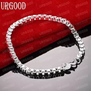 Браслет-цепочка из стерлингового серебра 925 пробы 4 мм с гладкой коробкой, модные свадебные украшения 20CM